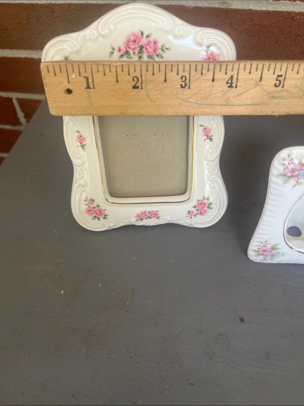 Vintage Picture Frame Set White China with Pink Rose Floral Accents Cottage Chic